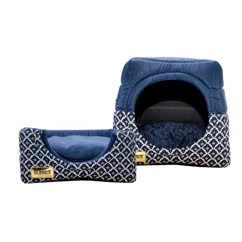 Cama Iglu e Toca Para Cachorro Luppet Luxo Marinho M