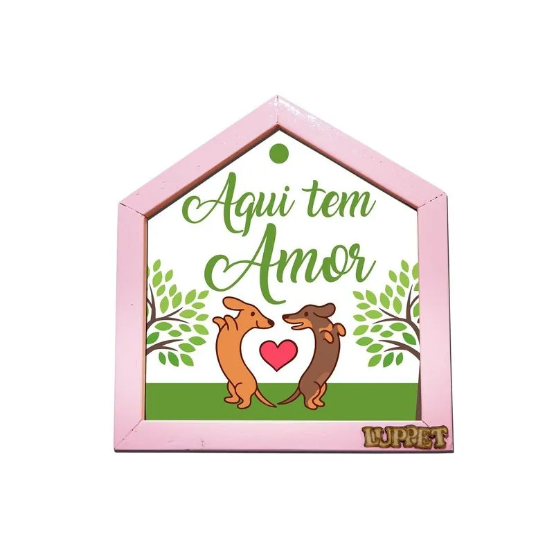 Quadro Decorativo Para Espaço Pet "Aqui Tem Amor" Rosa