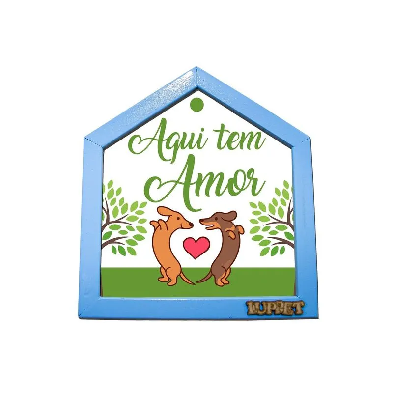 Quadro Decorativo Para Espaço Pet "Aqui Tem Amor" Azul