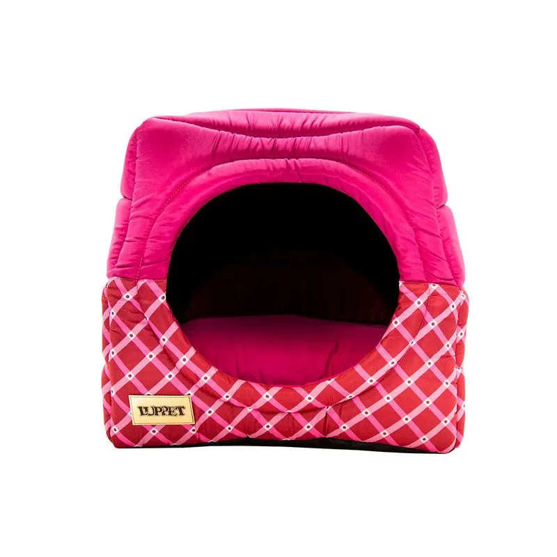 Cama Iglu e Toca Para Cachorro Luppet Luxo Rosa Geométrico G