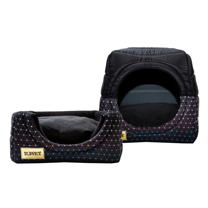 Cama Iglu e Toca Para Gato Luppet Luxo Preto Geométrico M