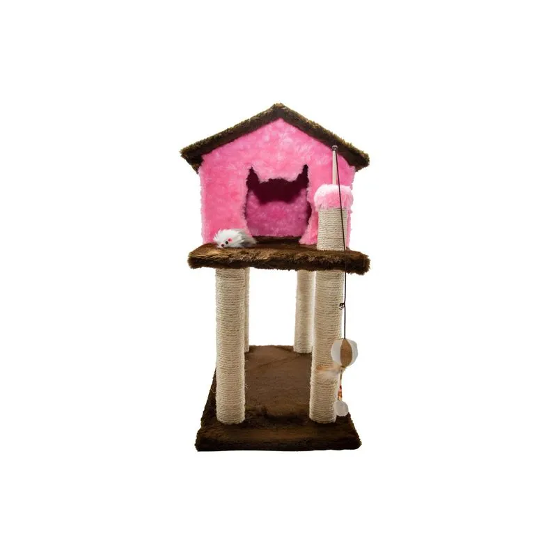 Casinha de Gato com Arranhador Sustentável Luppet Rosa e Marrom
