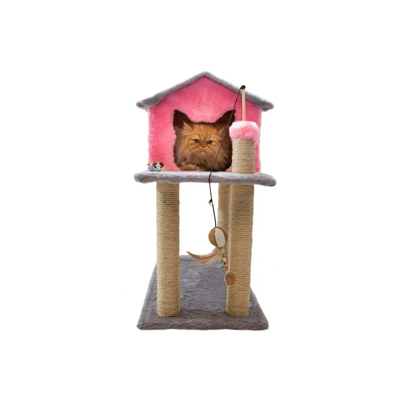Casinha de Gato com Arranhador Sustentável Luppet Rosa e Cinza