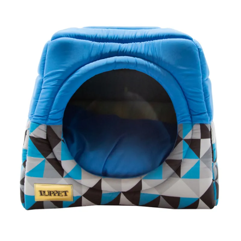 Cama Iglu e Toca Para Cachorro Luxo Luppet Azul Losango G