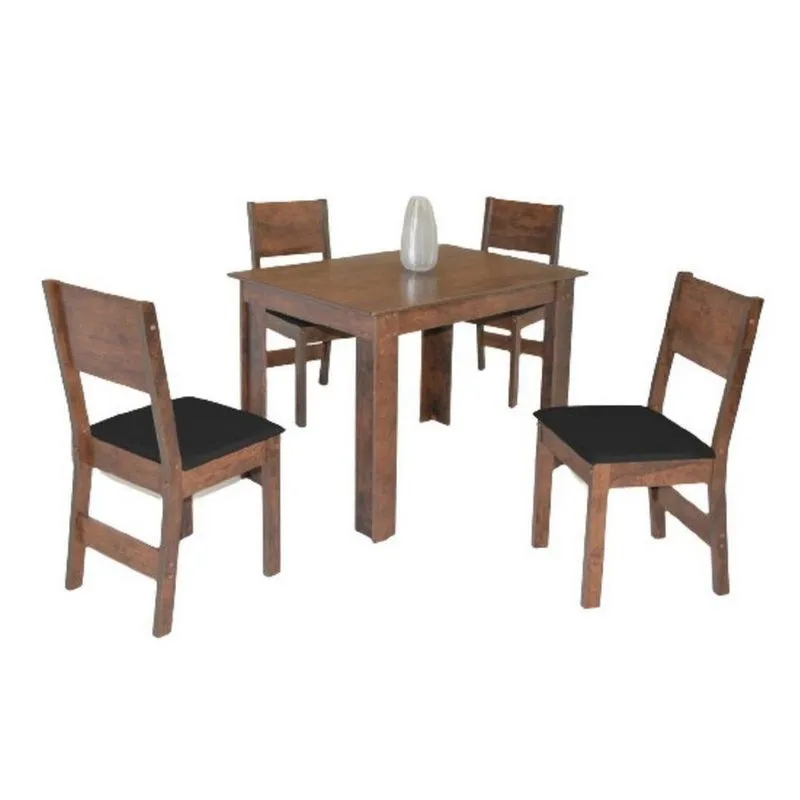 Conjunto De Mesa Retangular Milena Com 4 Cadeiras São Carlos Café