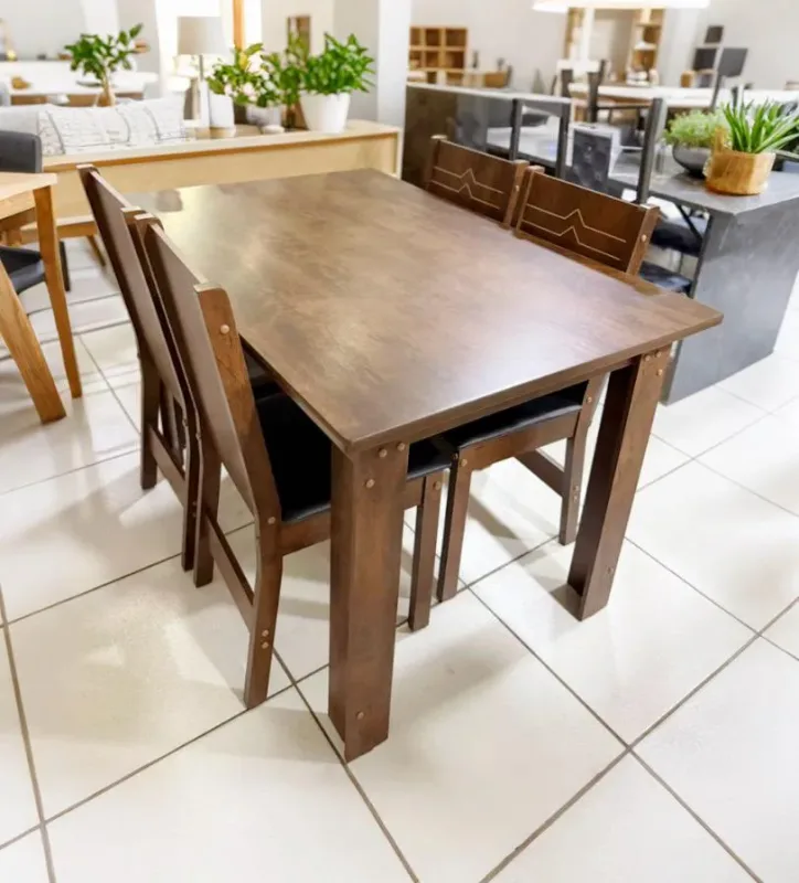Conjunto Mesa Sao Carlos Mariah 120x80 Cafe Demoliçao C/ 4 Cadeiras Elane - Tecido Bagum Preto