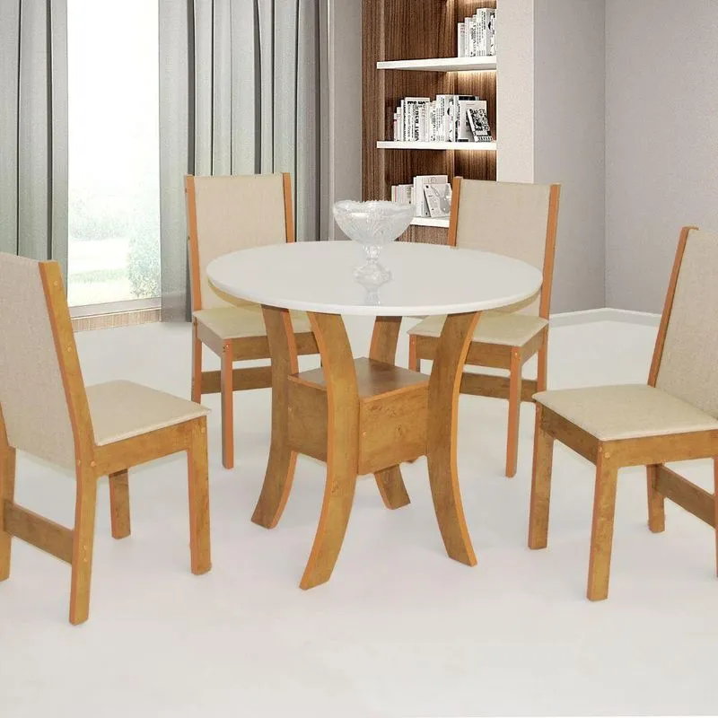 Mesa De Jantar 4 Cadeiras Freijó/Off White Ayla Móveis São Carlos