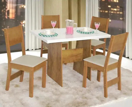 Conjunto Mesa Sao Carlos Destak 108x68 C/4 Cad. Milena Frejo/Off White - Tec. Bagum Bege