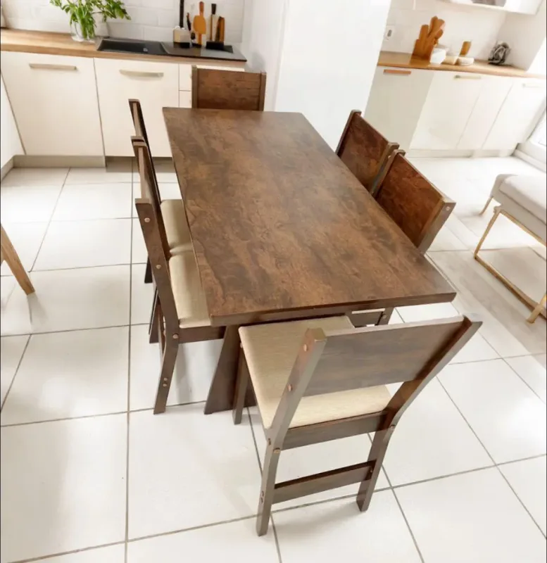 Conjunto Mesa Sao Carlos Destak 135x68 C/6 Cad. Milena Cafe Off White - Tec. Bagum Bege