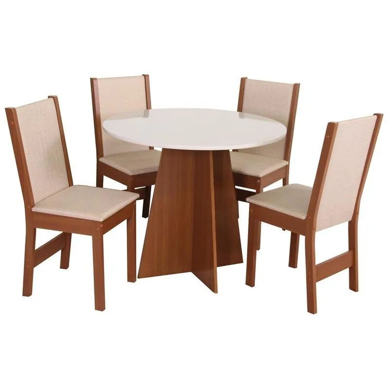 Mesa de Jantar 4 Cadeiras Redonda Naturalle e Off-White Elane Móveis São Carlos