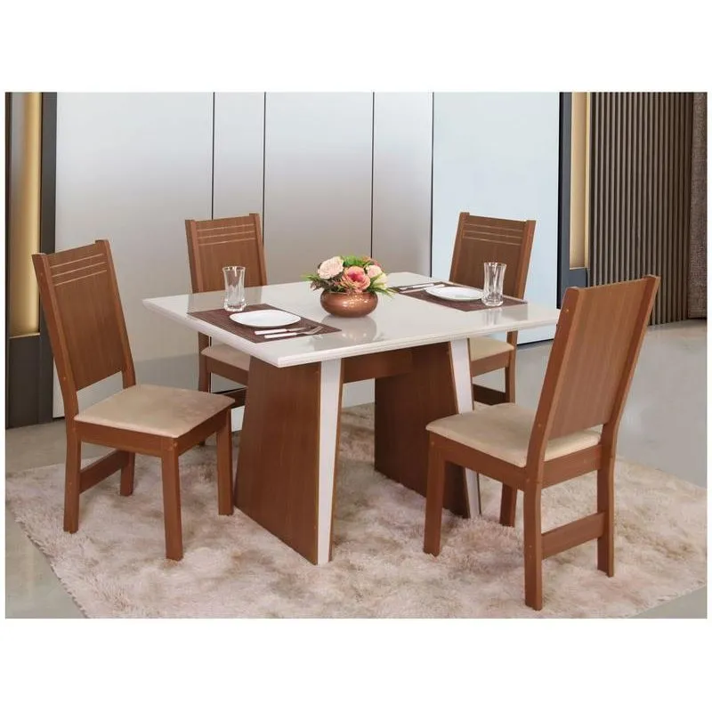 Conjunto Mesa de Jantar 4 Cadeiras Móveis São Carlos Verona Retangular MDF Naturalle e Off-White