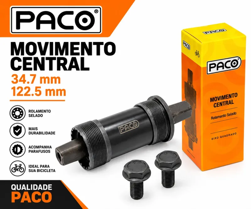 Movimento Central Paco 34.7mm Selado 122.5mm Preto c/ Parafu