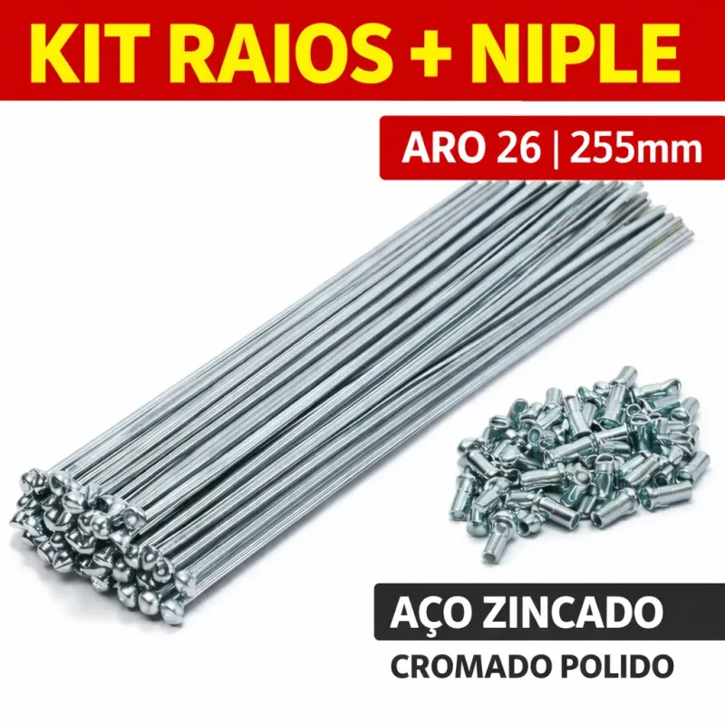 Raio Bike Aro 26 255mm X 2.0 Fino Zincado Aço com Niples