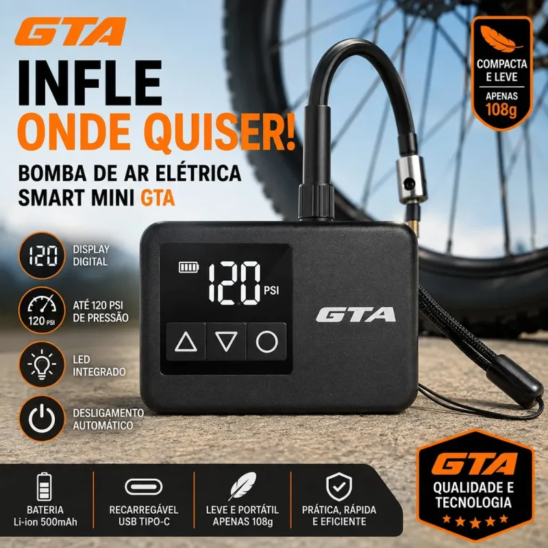 Bomba de Ar Elétrica Smart Mini GTA 120 PSI Portátil USB-C