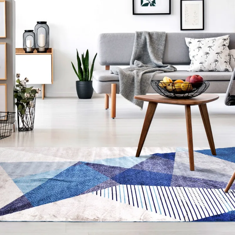 Tapete Para Sala-Quarto Liege 04 140X200 Azul-Bege Geométrico 7908006034117 Edantex