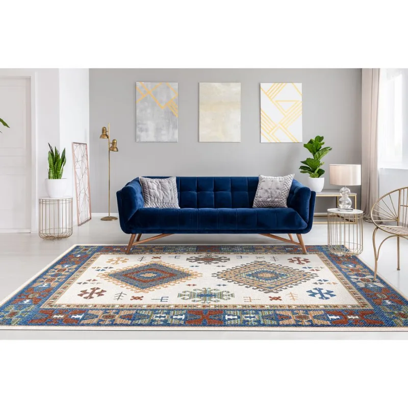 Tapete Egípcio Para Quarto Sala Externa Aurora 05 0,50x0,80 - Azul, Vermelho, Bege - Edantex