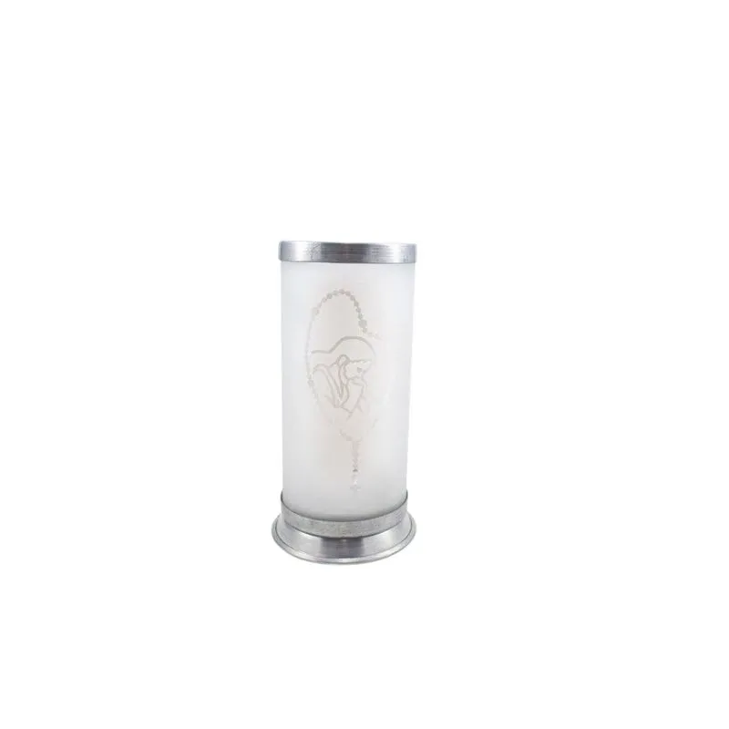 Porta Vela Fosco Rosário Cristo Vidro 18 Cm