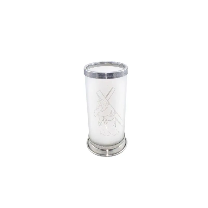 Porta Vela Fosco Jesus Cruz Vidro 18 Cm