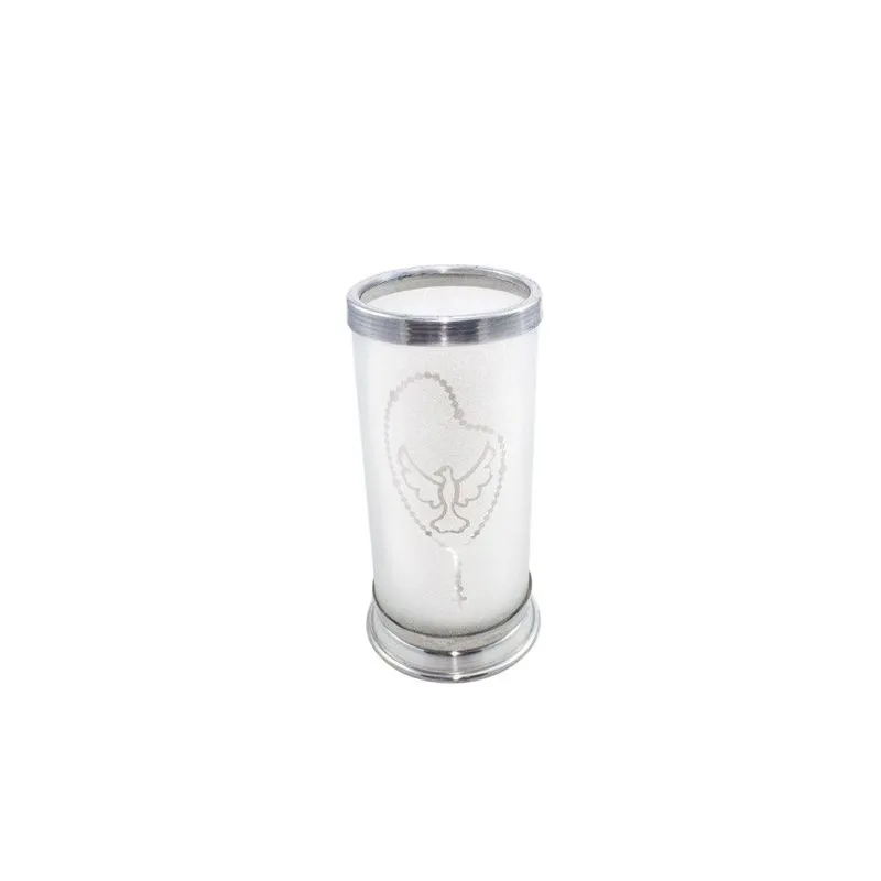 Porta Vela Fosco Rosário Espírito Santo Vidro 18 Cm