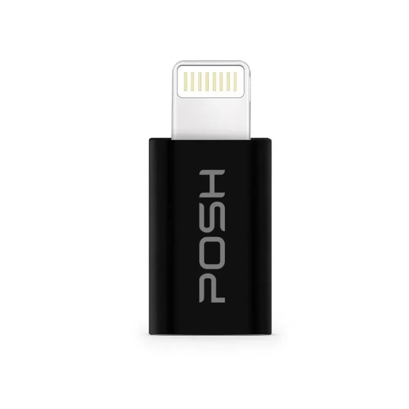 Adaptador Conversor Lightning Micro USB Carrega Transfere Sincroniza Dados Preto - Posher
