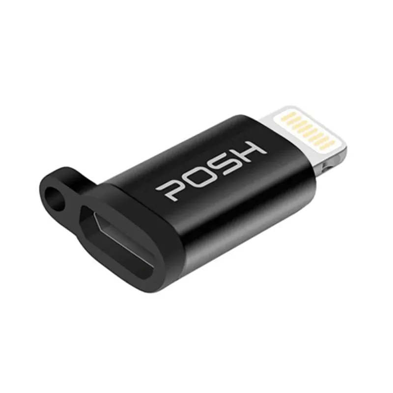 Adaptador Conversor Lightning Micro USB com Chaveiro Carrega e Transfere Dados Preto - Posher