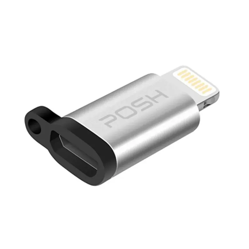 Adaptador Conversor Lightning Micro USB com Chaveiro Carrega e Transfere Dados Prateado - Posher