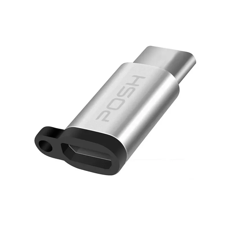 Adaptador Micro USB para USB C em Metal com Cordão para Cabo USB Prateado - Posher