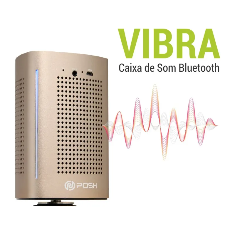 Caixa De Som Bluetooth Vibra Sem Fio 36w Super Bass 3 Modos Dourada - Posher
