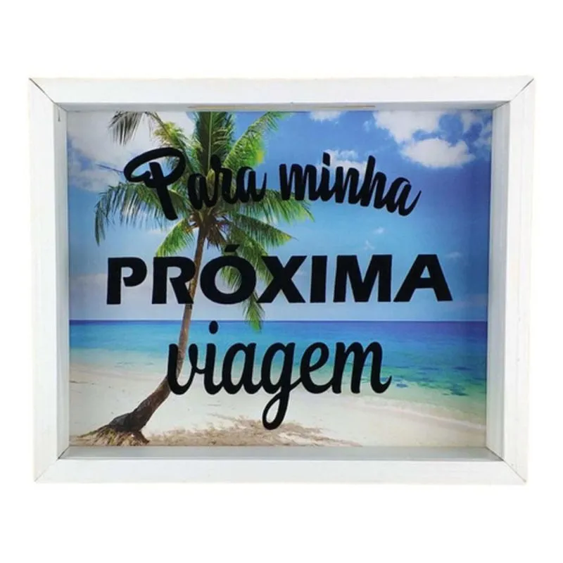 Quadro Cofre Porta Moedas E Dinheiro Para Viagem 20x25 Em Madeira Mdf Branco