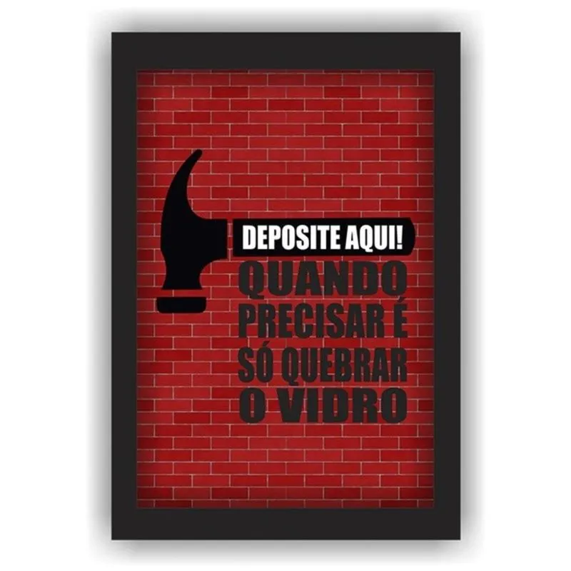 Quadro Cofre Decorativo Para Notas E Moeda Em Madeira E Vidro De Mesa E Parede