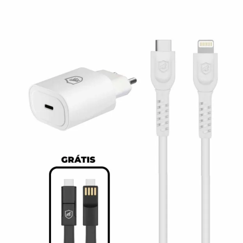 Kit Carregador Turbo Tipo C + Cabo Dual Shock Tipo C / Lightning + Cabo de Brinde - Gshield