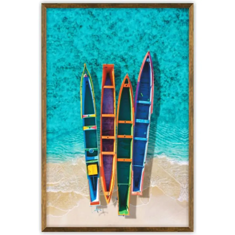 Quadro Barco Colorido Em Canvas 80x120 Com Borda Infinita Sortimento - Azul/Verde 165 86 87 88 89 - Art Frame