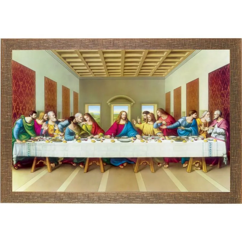 Quadro 60x90 Com Moldura Larga Santa Ceia - Bege 4316 - Art Frame