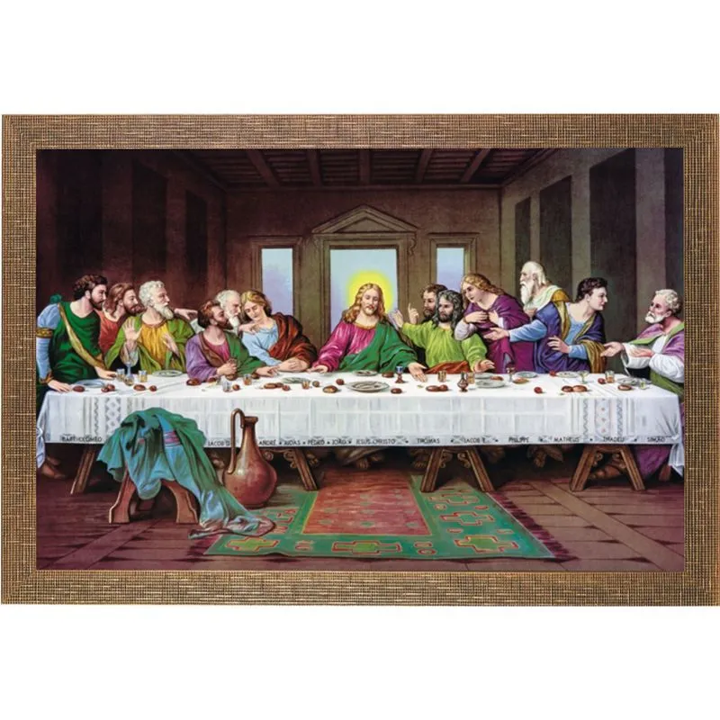 Quadro 60x90 Com Moldura Larga Santa Ceia - Marrom 4321 - Art Frame