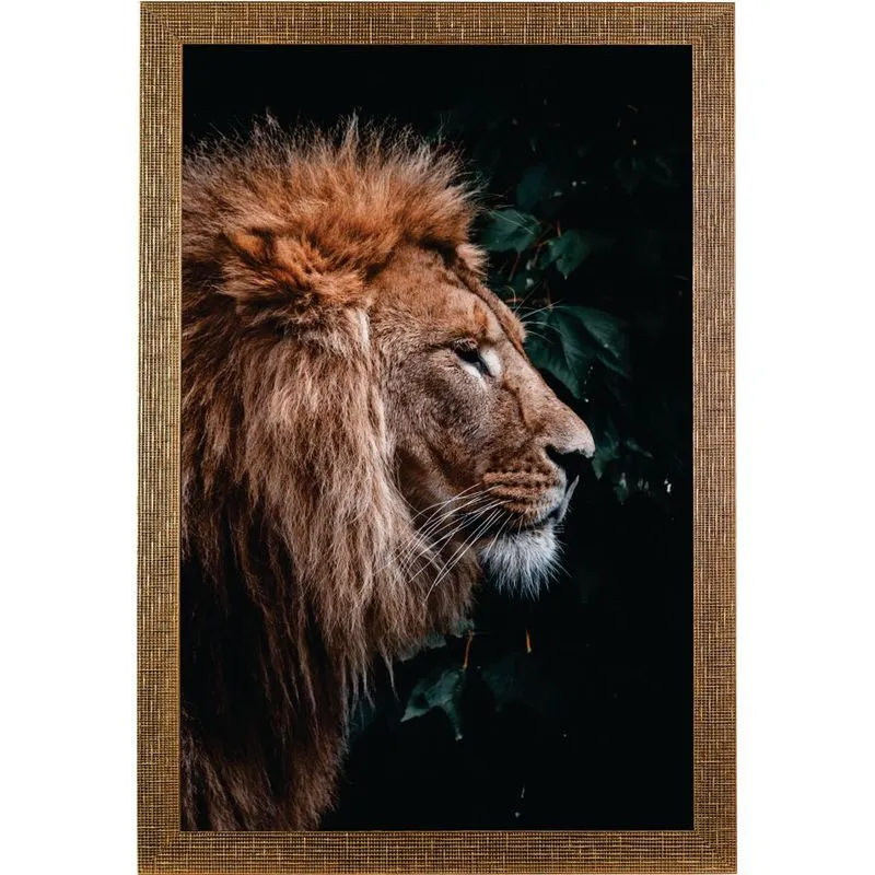Quadro 60x90 Com Moldura Larga Leao - Marrom 113 - Art Frame