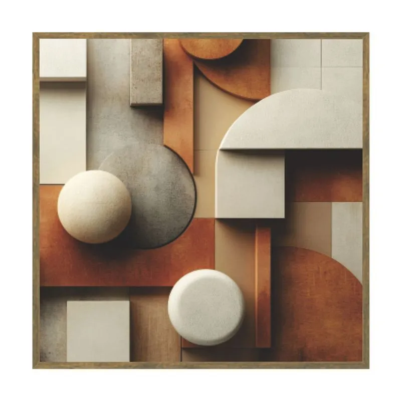 Quadro Canvas 40x40 Com Moldura Borda Infinita 169 3 Abstrato Laranja E Bege - Art Frame