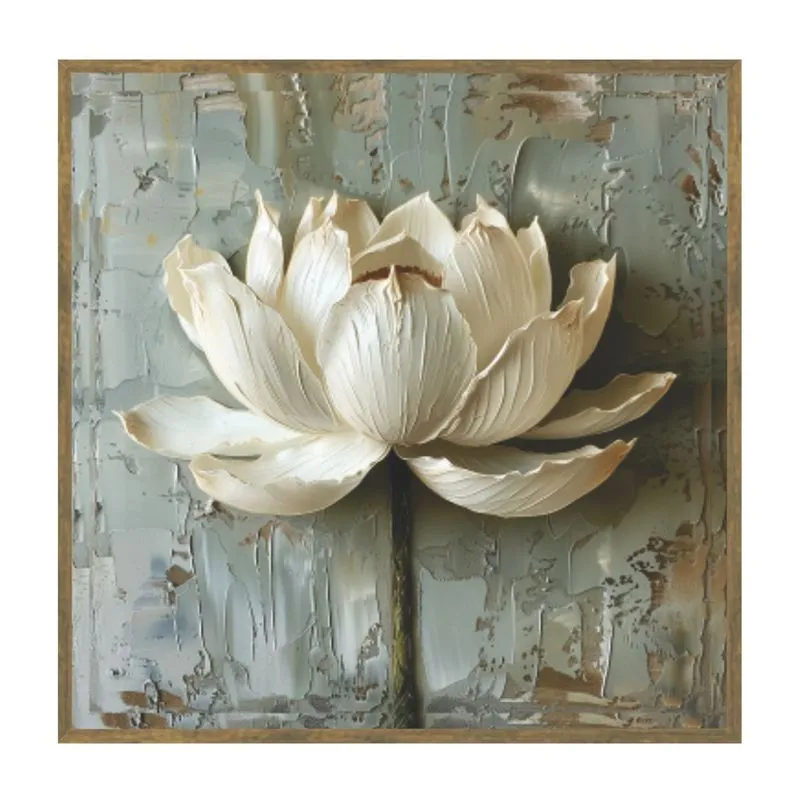 Quadro Canvas 40x40 Com Moldura Borda Infinita Flor Branca 7 - Art Frame