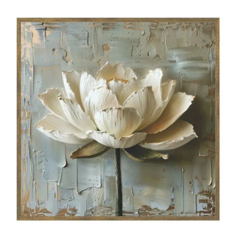 Quadro Canvas 40x40 Com Moldura Borda Infinita Flor Branco 8 - Art Frame
