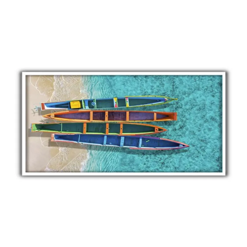 Quadro Canvas 30x60 Com Moldura Borda Infinita 170 1 4 Barcos Colorido - Art Frame