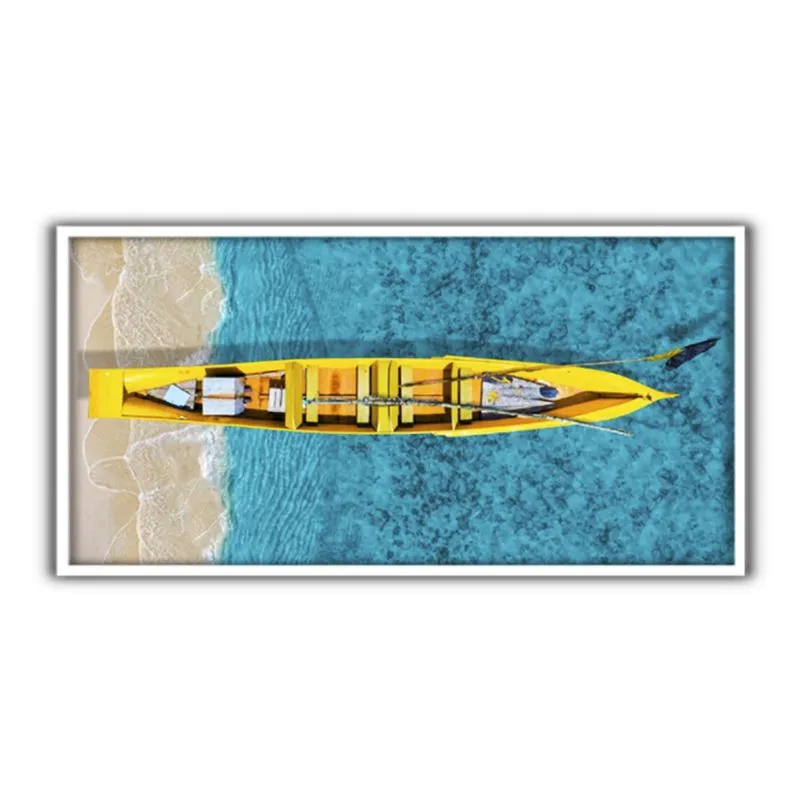 Quadro Canvas 30x60 Com Moldura Borda Infinita 170 2 Barco Amarelo - Art Frame
