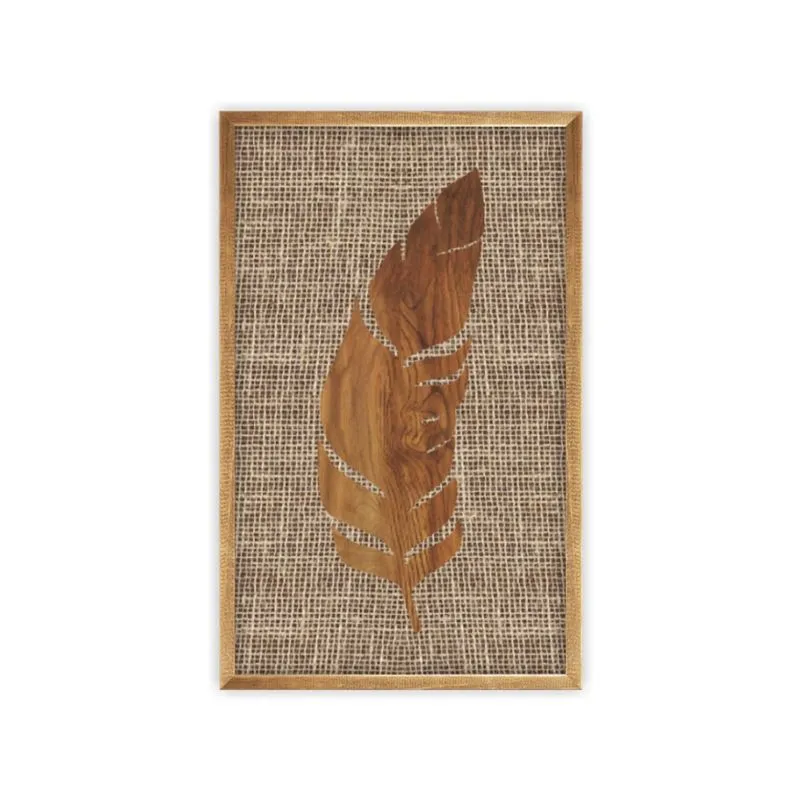 Quadro 25x40 Aplique Folha Fundo Juta 172 3 Madeira - Art Frame