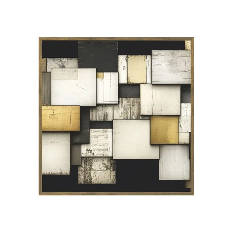 Quadro Decorativo 30x30 Sem Vidro 237 24 Abstrato Preto Amarelo Branco - Art Frame