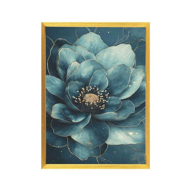 Quadro Decorativo 30x40 Com Vidro Pintado 382 1 Flor Azul - Art Frame