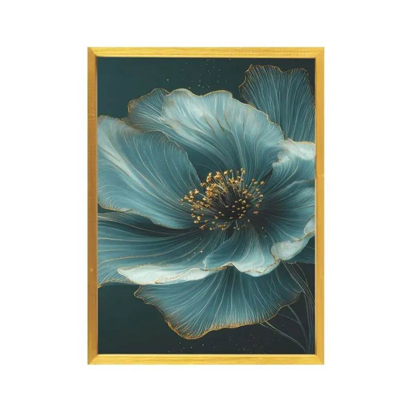 Quadro Decorativo 30x40 Com Vidro Pintado 382 2 Flor Azul - Art Frame