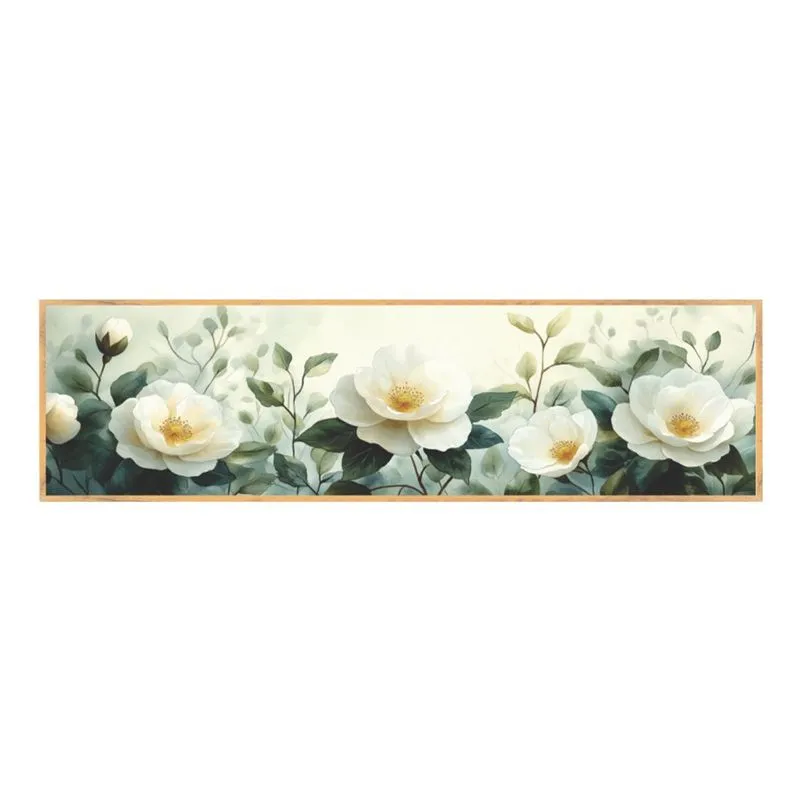 Quadro Canvas 30x110 Com Moldura Caixa Flor Branca - Art Frame
