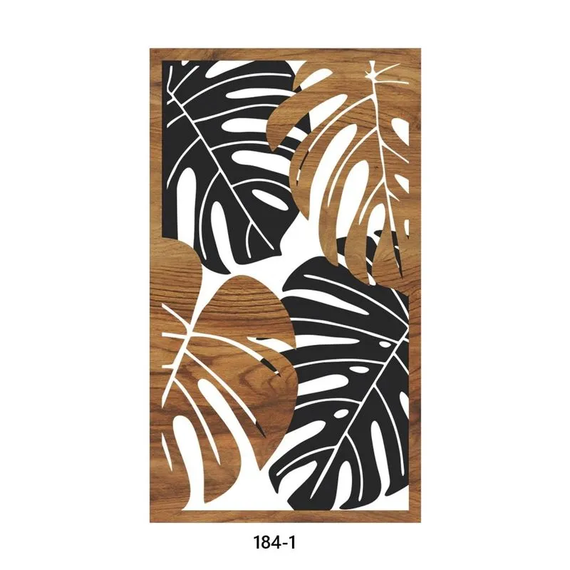 Quadro 30x50 Recorte Mdf Vazado Preto E Madeira Sortimento Folhas Art Frame