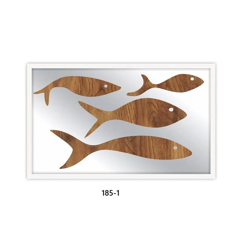 Quadro 30x50 Recorte Mdf Com Espelho Sortimento Peixes Madeira Ou Folha Preto Art Frame
