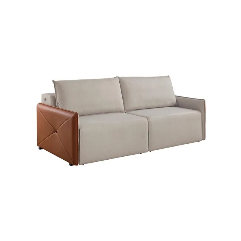 Sofá 3 Lugares Retrátil Urban com Entrada USB Linho Bege e Caramelo 200 cm