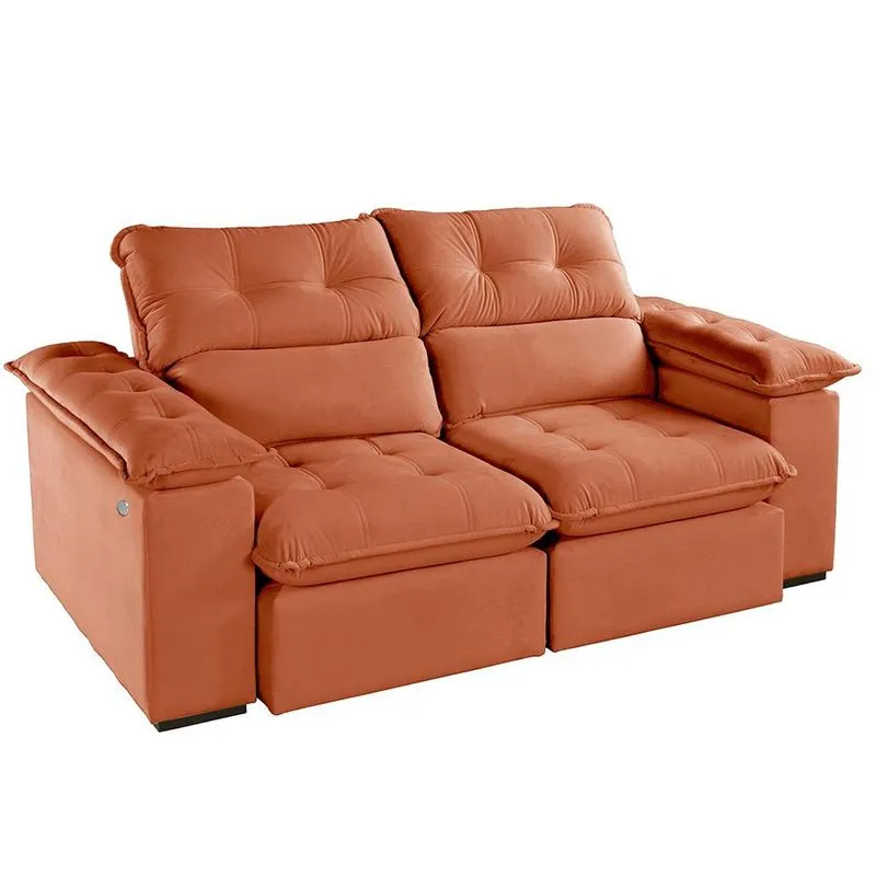 Sofá 3 Lugares Retrátil e Reclinável Jobi com USB Veludo Terracota 194 cm