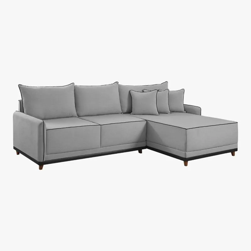 Sofa 3 Lugares Com Chaise Estofado Barra Corino Preto 2322 - Estofart